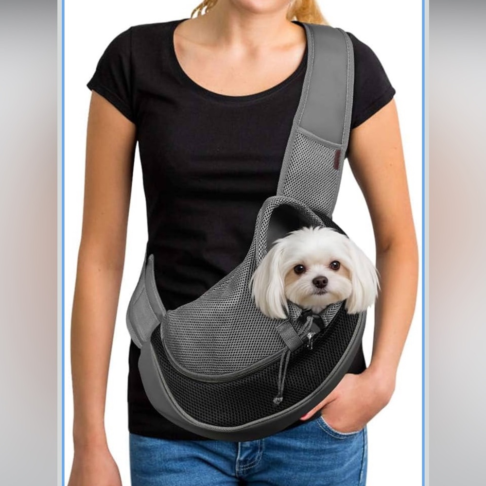 Gray Mesh Dog Sling Carrier - Hands-Free Pet Carrier